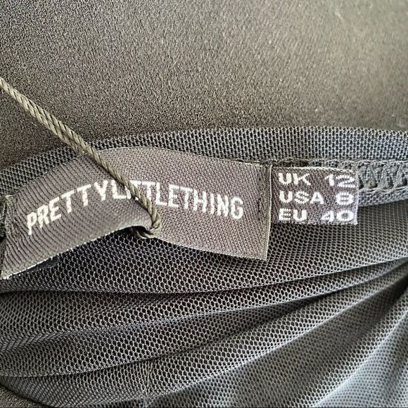 NWT-Black Lace Trim High Neck Sheer Top Bodycon Dress - Picture 10 of 11